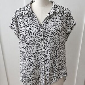 LOFT Black and White Animal Print Button Down Shirt